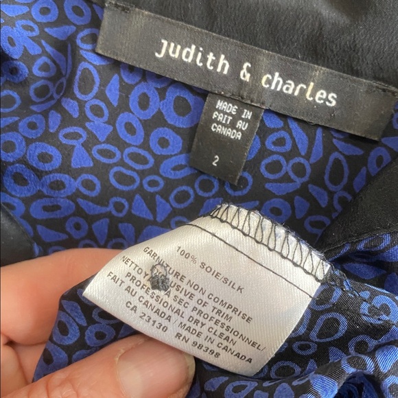 Judith And Charles Silk Black-Trimmed Blue Women's Blouse Size 2 - Picture 11 of 13
